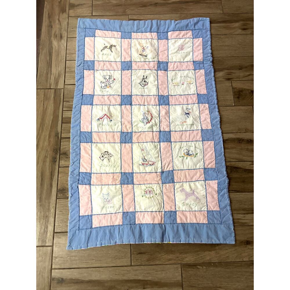VTG Colorful Patchwork Alphabet Quilt Throw Wall Decor 50"x31"‎ Reversible